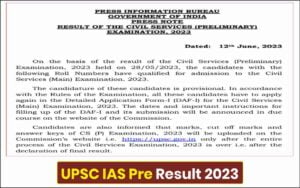 UPSC IAS Pre Result 2023